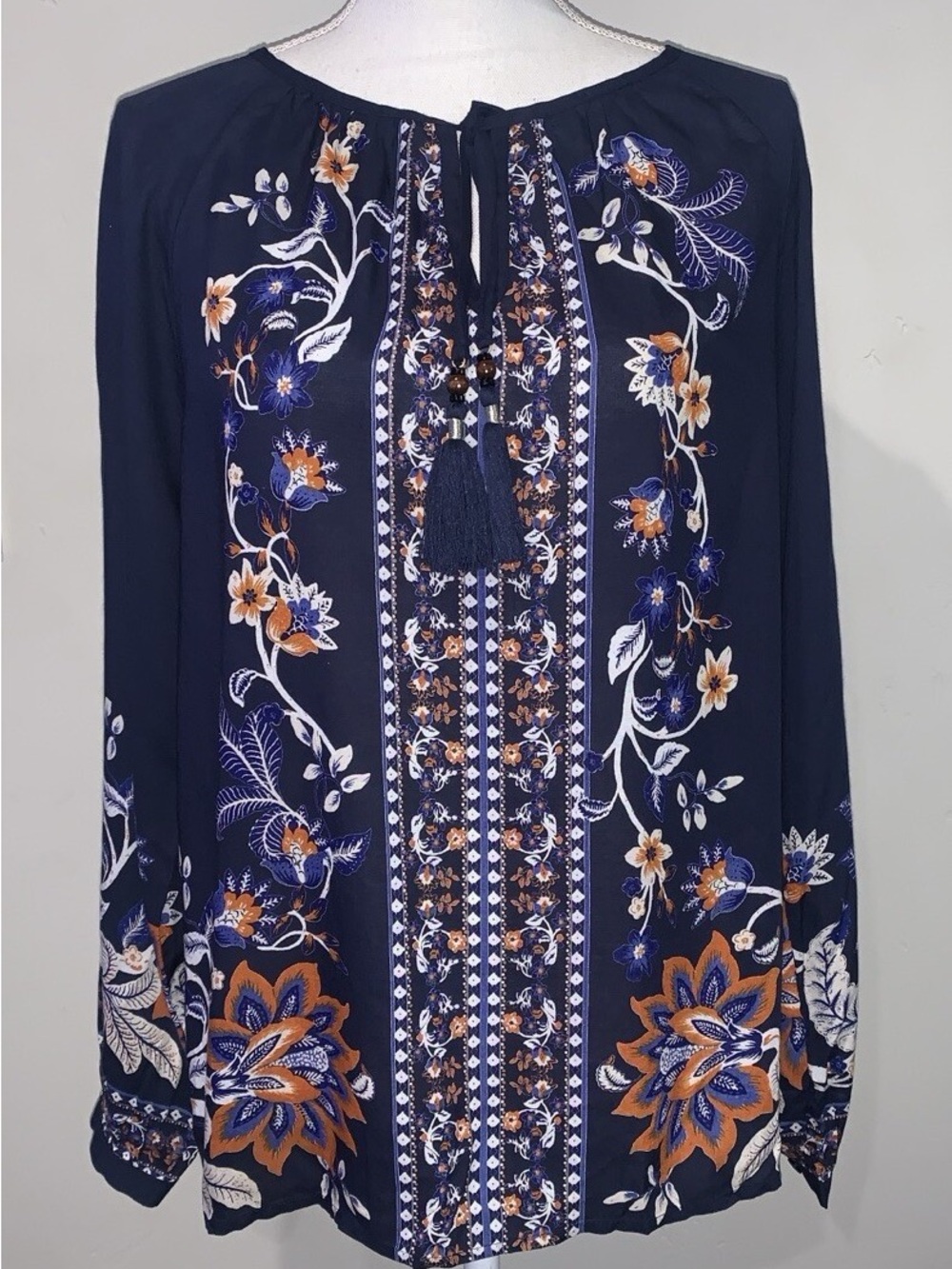 Chico's women's 100% modal floral top size 8 (1) festival boho hippie peasant